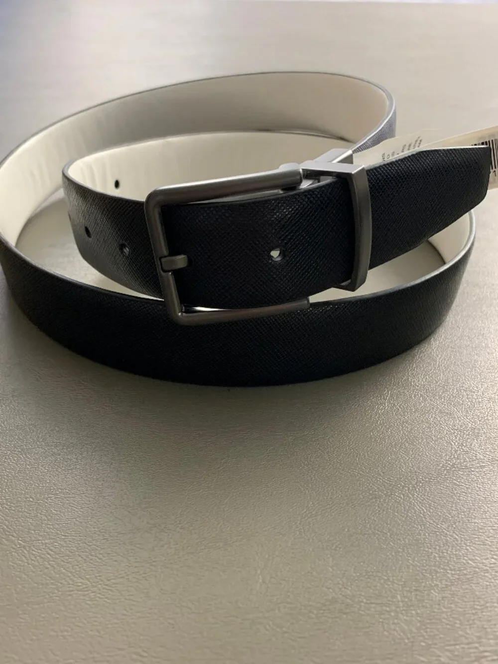 Calvin Klein Men's Reversible Textured Dress Belt, White to Black, Large 38-40